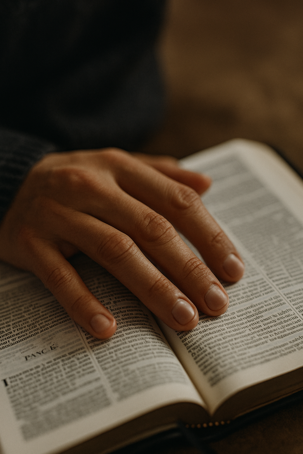 Hand resting on Bible